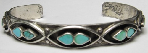 Native American Zuni Turquoise 10 Stone Row Sterling Silver Bracelet Cuff - Picture 10 of 24