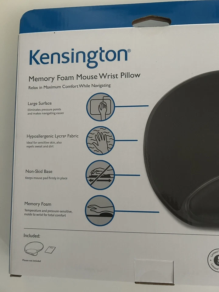 Kensington Wrist Pillow Memory Foam Mouse Wrist Rest, Black (KMW62816). New - Image 2 of 4