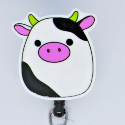 Squishmallow Connor Cow Badge Reel ID Holder Nurse Teacher Student Vet Dental