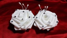 White Rose Rhinestone Flower Hair Clip w/pearl accents Wedding Bridal Decor  2 