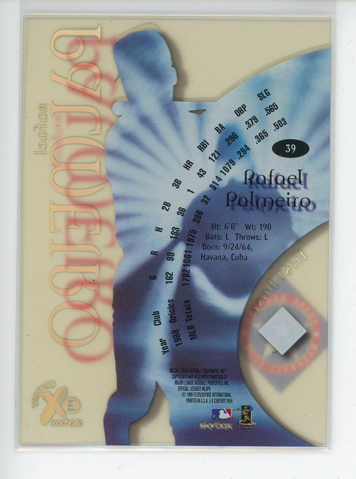 1999 E-X Century #39 Rafael Palmeiro Rangers - Image 2 of 2