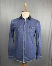 Allsaints Men's Blue Denim Multipocket Over Shirt Size S
