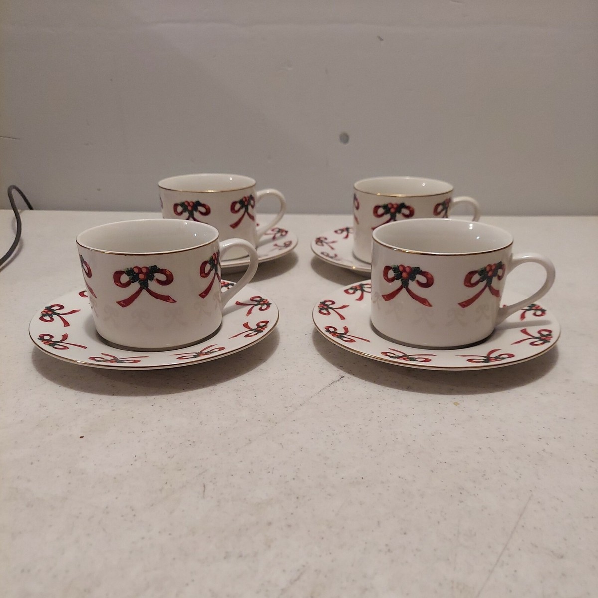 Gibson Everyday China Christmas Morning Cups And Saucers