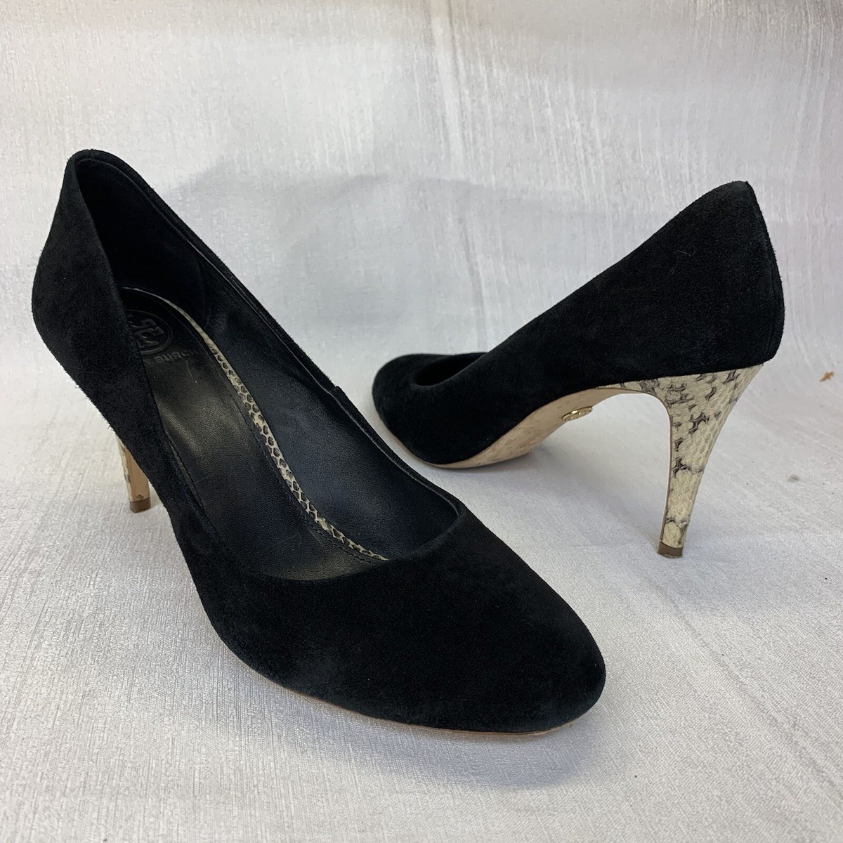 Tory Burch Women's Black Suede Snake Heels Dress Pumps