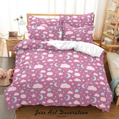 3D Moon Star Cloud Pattern Quilt Cover Set Bedding Sets Pillowcases Queen