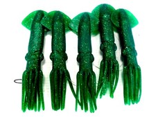 Squidnation Mauler Squid 9" Trolling Daisy Chain 5 Squid Lure Trd. GREEN SPARKLE