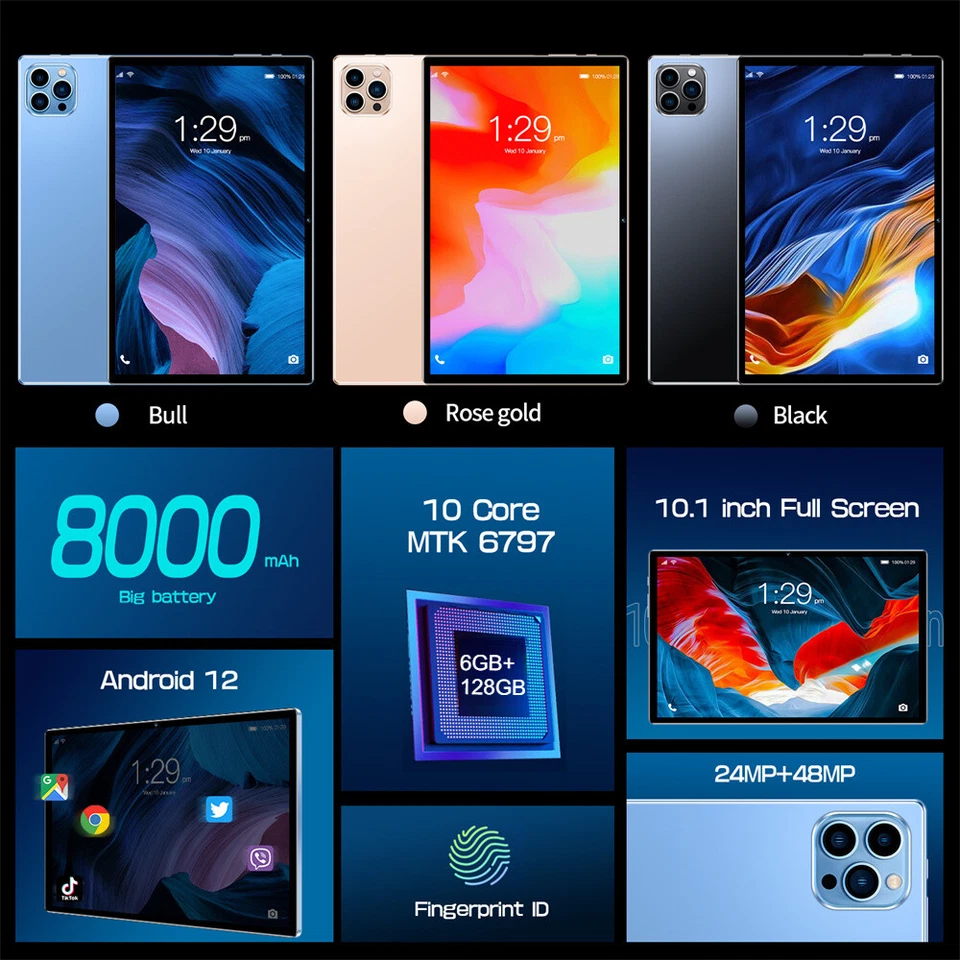 New Pad 5 Tablet 10.1'' Wifi Android 12 6GB+128GB 24+48MP Dual Camera Gifts - Image 3 of 4