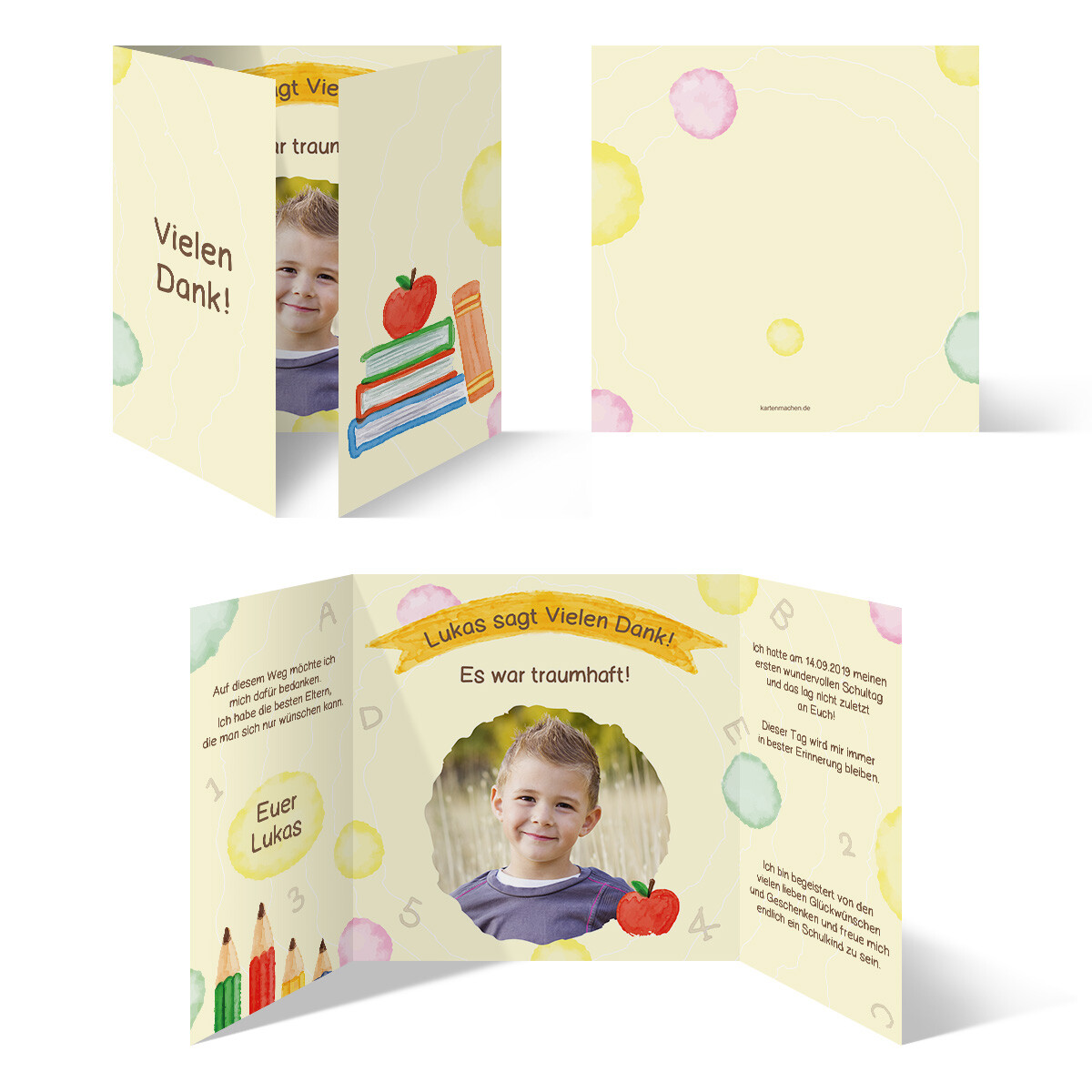 Dankeskarten Einschulung Danksagungskarten individuell Text Foto - Schulreif