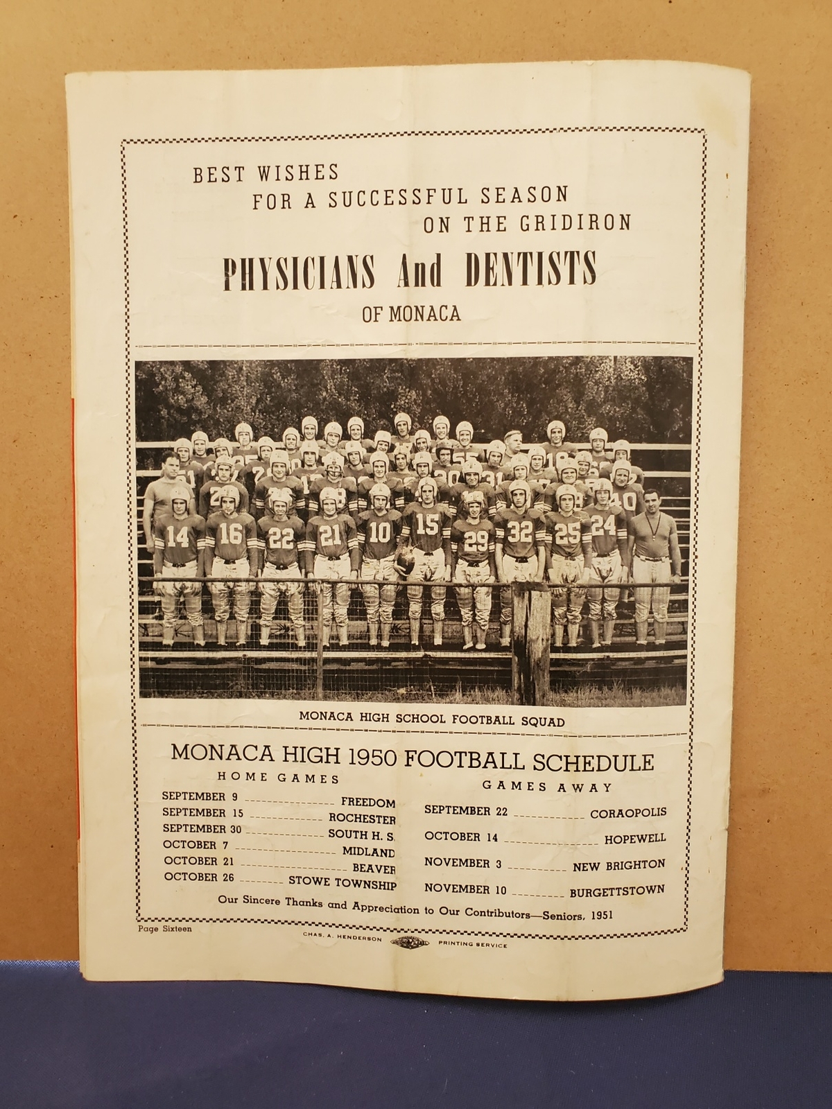 2147—1950 Monaca (PA) vs Stowe Township football program Falak