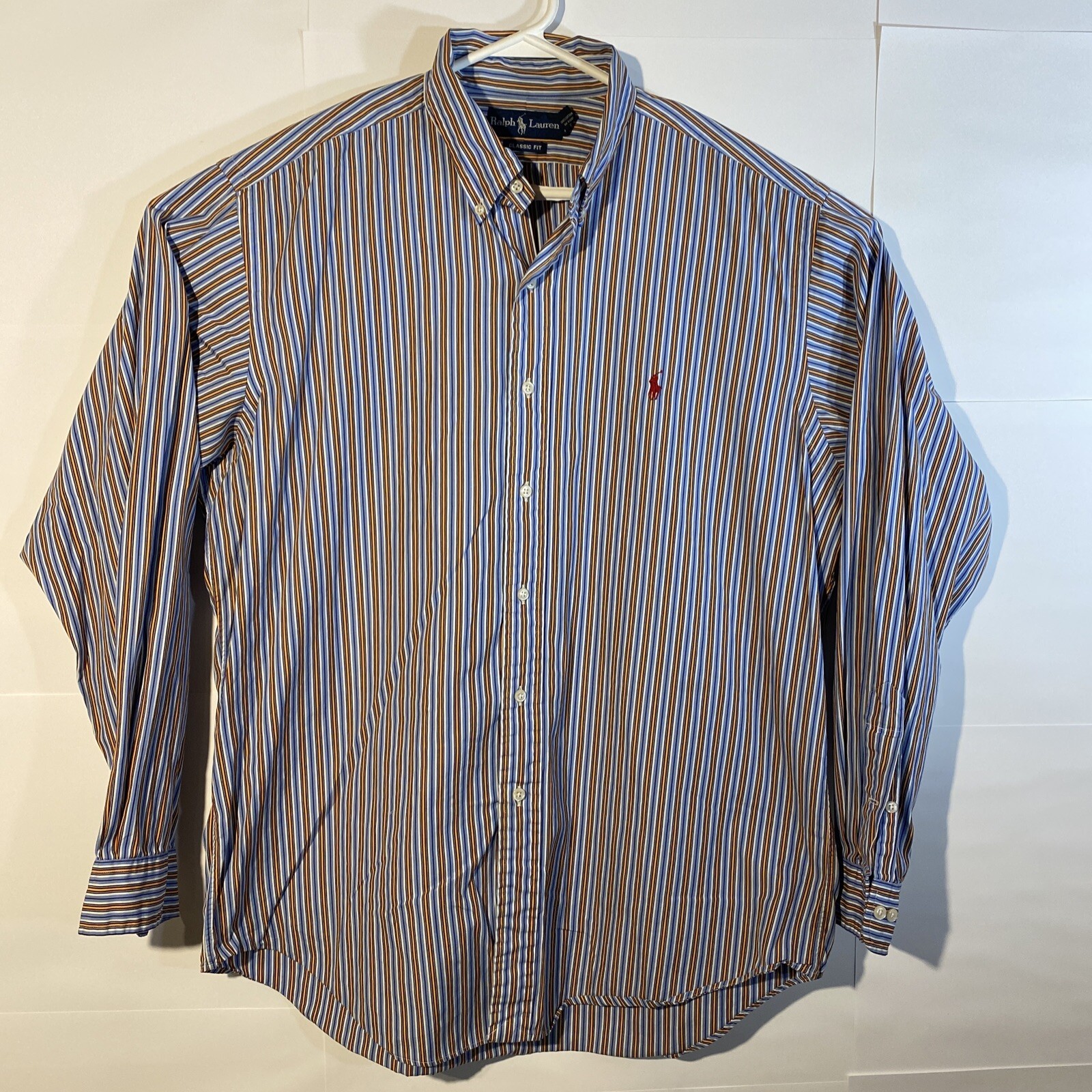 Camicia Ralph Lauren con bottoni; uomo grande; righe arcobaleno; colorata; logo pony