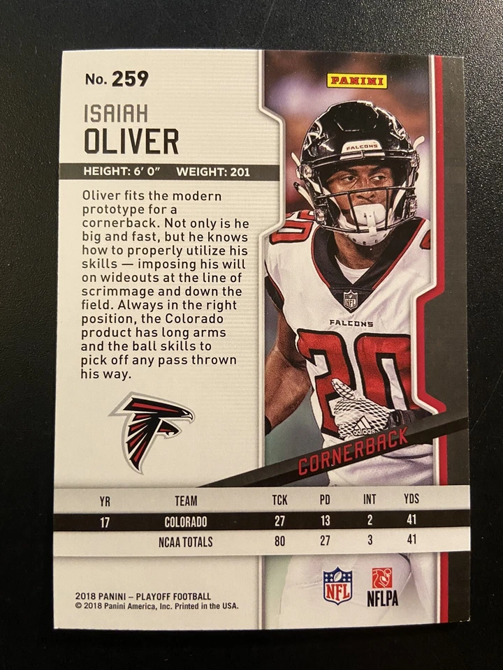 2018 Panini Playoff Football Isaiah Oliver #259 Falcons Rookie - Image 2 of 2