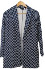 Nina Leonard Long Sleeve Rolled Collared Printed Blazer Jacket Navy- Choose Size