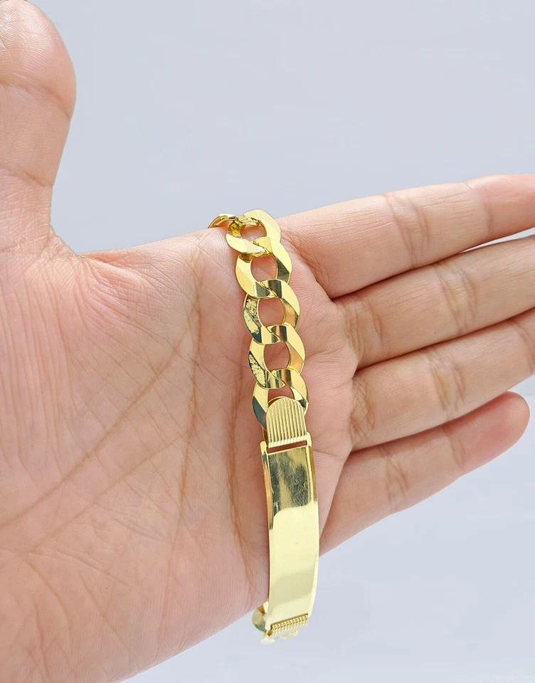 Brazalete de identificación de eslabones cubanos de oro amarillo real de 10kt unisex de 8,5"" 11 mm  Foto 2 de 4