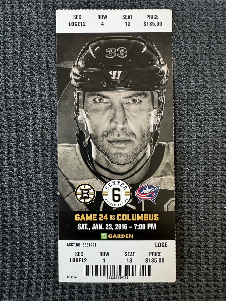 1/23/2016 Boston Bruins VS Columbus Blue Jackets Ticket Stub At