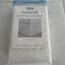 Nestwell Linen Cotton Blend Bedskirt Twin | White 15" Drop Tailored Minimalist