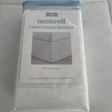 Nestwell Linen Cotton Blend Bedskirt Twin | White 15" Drop Tailored Minimalist