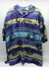 Cotton Reel Silk Shirt Size XL Blue Floral Hawaiian Short Sleeve Button Down 