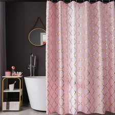 Pink Gold Geometric Shower Curtain Set Metallic Foil Moroccan Lattice 72x72 In