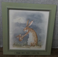 Vtg "Guess How Much I Love You" Green Framed Print Nutbrown Hares Large Wall Art
