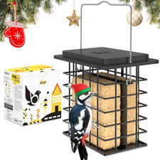 Double Suet Bird Feeder Metal Weatherproof Hanging Cage For Woodpecker