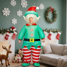 Inflatable Costume Christmas Elf Mascot Blow Up Full Body Cosplay Party Suit
