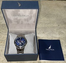 Nautica N10061 Silver Tone Stainless Steel Day Date Men's Watch