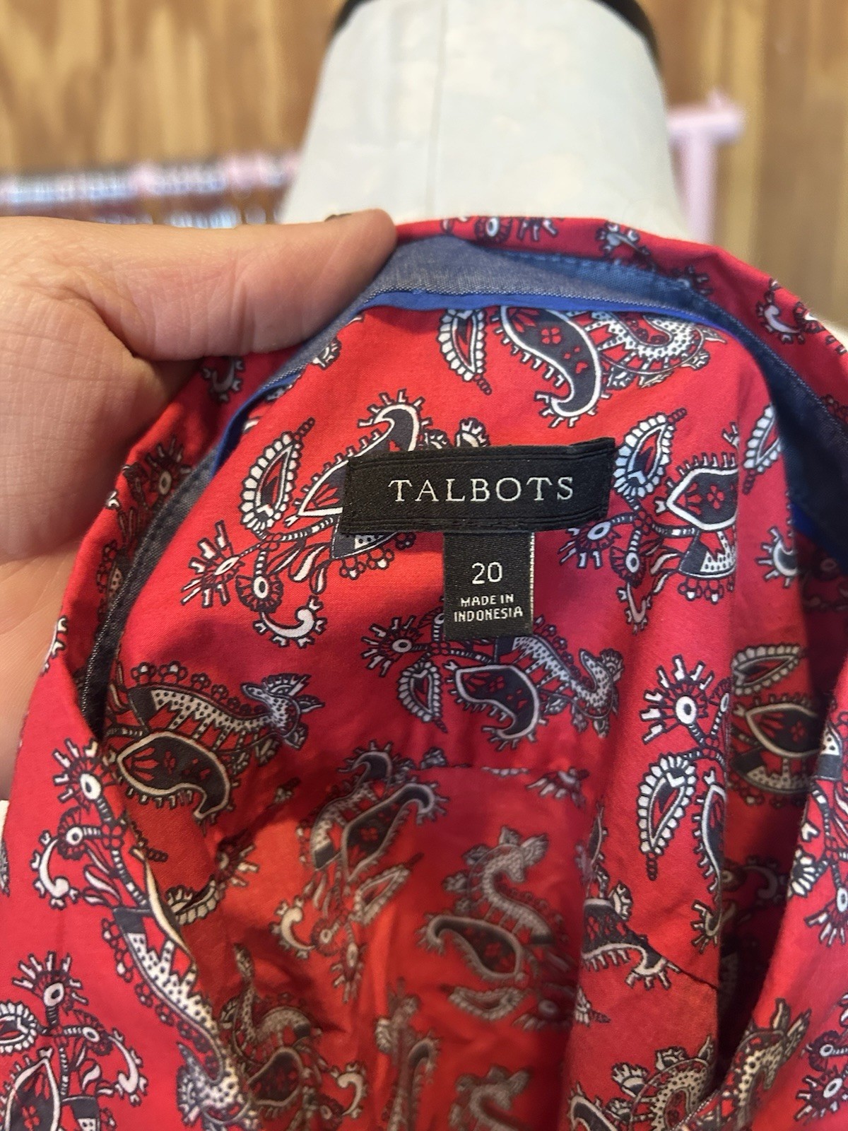 Talbots Red & Blue Button Down Long Sleeve Blouse… - image 7