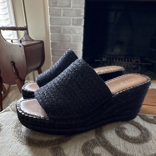 Nordstrom Rack Women’s Black Fabric Wedge Slide Sandals Slip On Casual 7