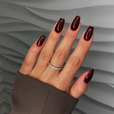 Burgundy Red Short Coffin Press on Nails Medium Coffin Nails Press Ons, Dark Red