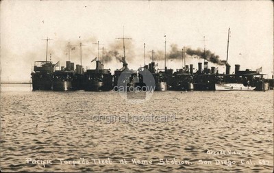 Navy Ship RPPC San Diego,CA Pacific Torpedo Fleet Home Station Original Vintage