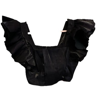 Sofie the Label Black Satin Solid Square Neck Sleeveless Ruffle Zip Top M