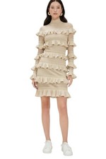 Zimmermann Illuminate Metallic Frill Mini Dress | Gold/Beige, Knitted, Tiered,