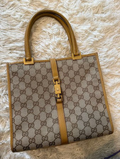 GUCCI GG Borsa piccola in tela beige con manico in pelle borsa autentica...