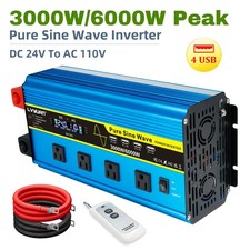 3000W 6000W Pure Sine Wave Power Inverter DC 24V To AC 110V Car Converter 4USB