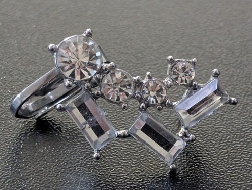 Silver Rhinestone Ear Crawler Climber Cuff Clip On Pierced Statement Earring...