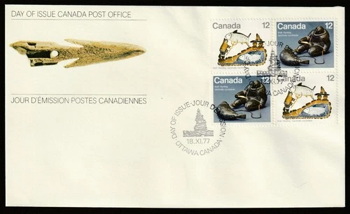 Canada #749a, Inuit- Hunting, Block, Official First Day Cover, FDC 1977