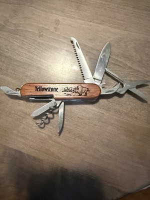 Yellowstone Wood Handle Multi-Tool Pocket Knife w/ Saw Scissors Corkscrew File