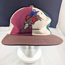 VTG  Rodeo Snap Back Hat Cap M F Western Products Pinwheel Bull Riding Cowboy