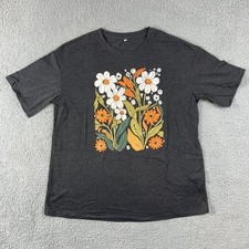 Unbranded Floral Graphic T-Shirt Women's L Grey Oversized Retro Daisy Print Tee