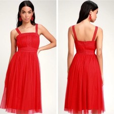 Lulu’s  Forever Love Red Swiss Dot Sleeveless Midi Dress Women’s Size Medium