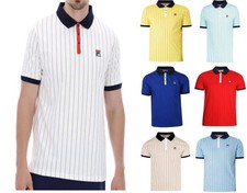 FILA Mens Polo BB1 Classic Vintage Collared Shirt Short Sleeve Stripe Top XS-4XL