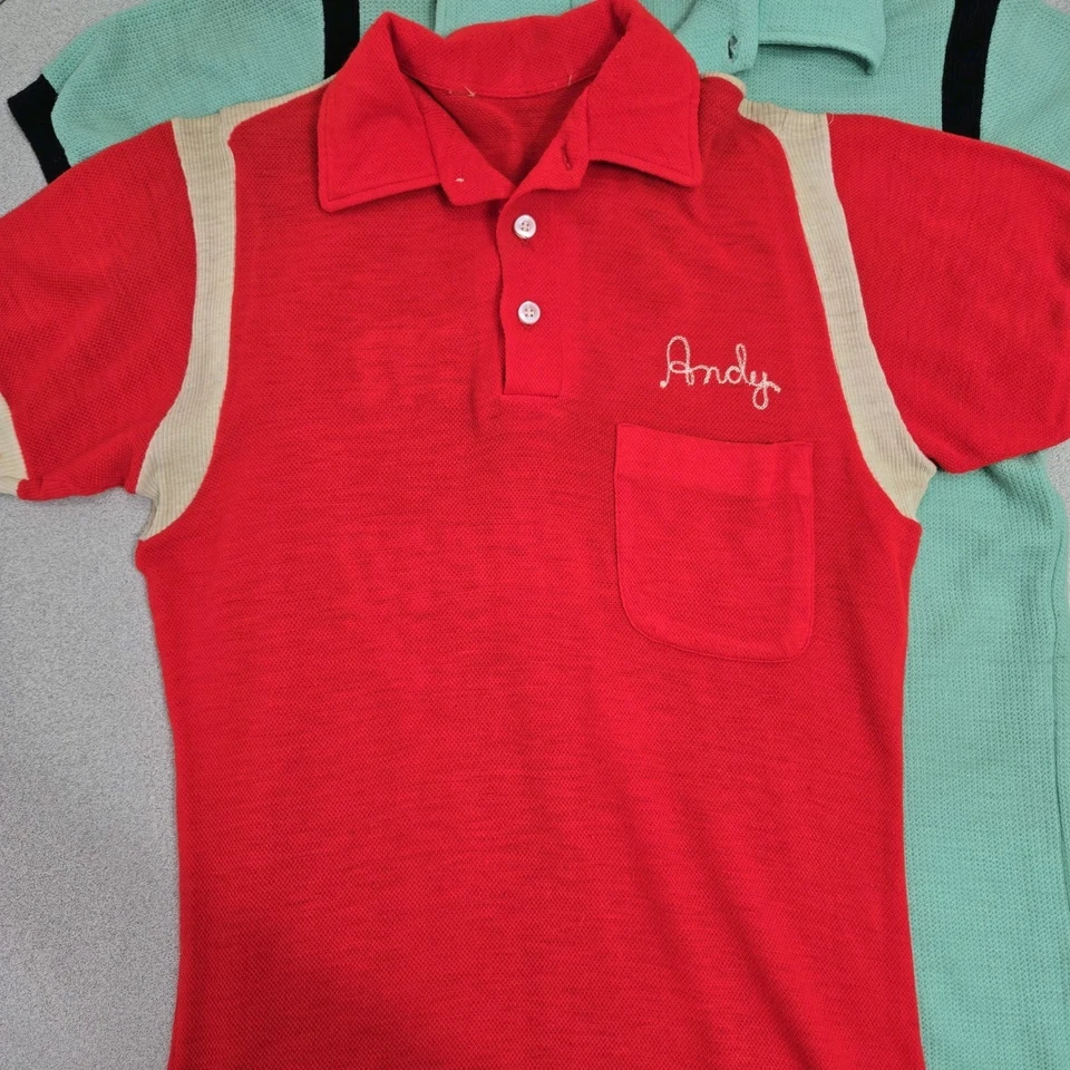 Camisa de boliche Hilton vintage años 50 60 a rayas puntada de cadena con botones cuello bucle M Foto 3 de 4