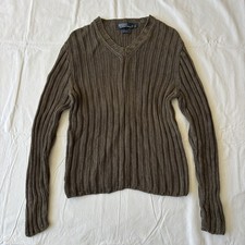 Vintage Polo Ralph Lauren Sweater Men Brown Linen Knit Fisherman Pullover Large