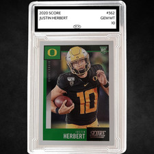 2020 Score - Justin Herbert Rookie Card#362 (RC) - GEM MINT 10. rookie card picture