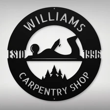 Personalized Carpentry Metal Sign Custom Woodworking Decor Home Office Gift Idea