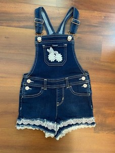 Jordache Jean Short Overalls Girls Denim Lace 4T Stretch Shortalls Toddler