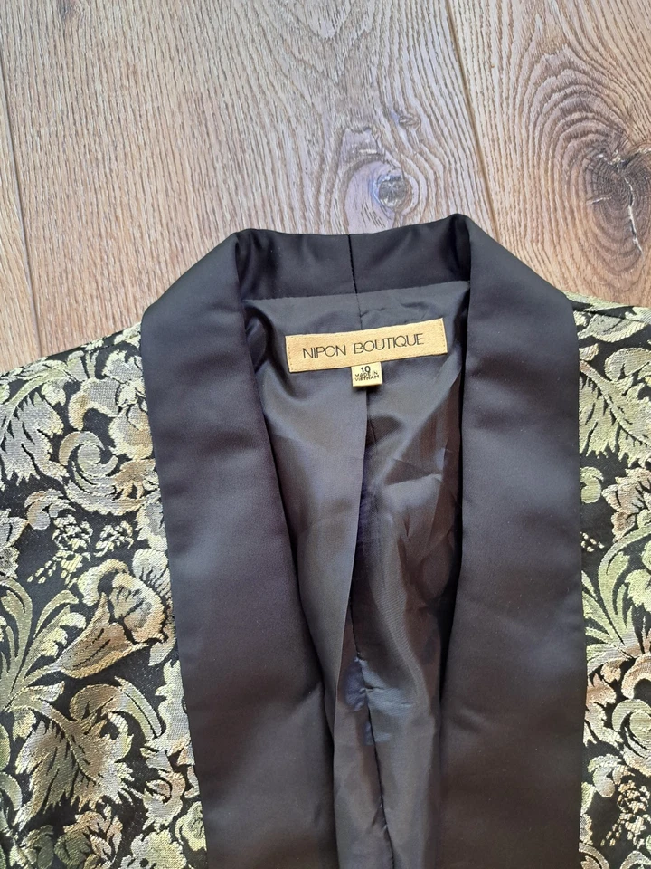 Chaqueta Blazer Nipon Boutique Mujer 10 Dorado Negro Metálico Floral Foto 2 de 4