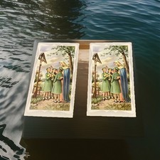 Lot de deux cartes saintes neuves (Italie) Vierge Marie guide fille scouts étudiants 
