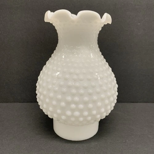 Vintage White Hobnail Milk Glass Oil Hurricane Lamp Shade Chimney Ruffled 3" Fit