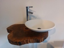 XL Nussbaum Waschtisch Massivholz Holz CORIAN Baumkante Gäste WC Bad Waschbecken